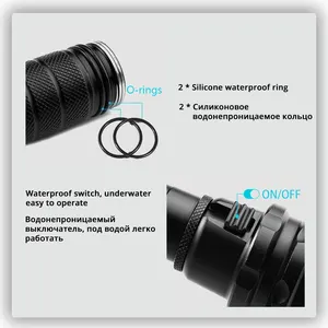 مصباح يدوي للغوص عالي الطاقة مع حبل يدوي ، IP68 ، أعلى تصنيف مقاوم للماء ، ضوء احترافي ، مدعوم ببطارية 18650 أفضل 6 مصابيح يدوية للغوص مبيعا - رقم 6