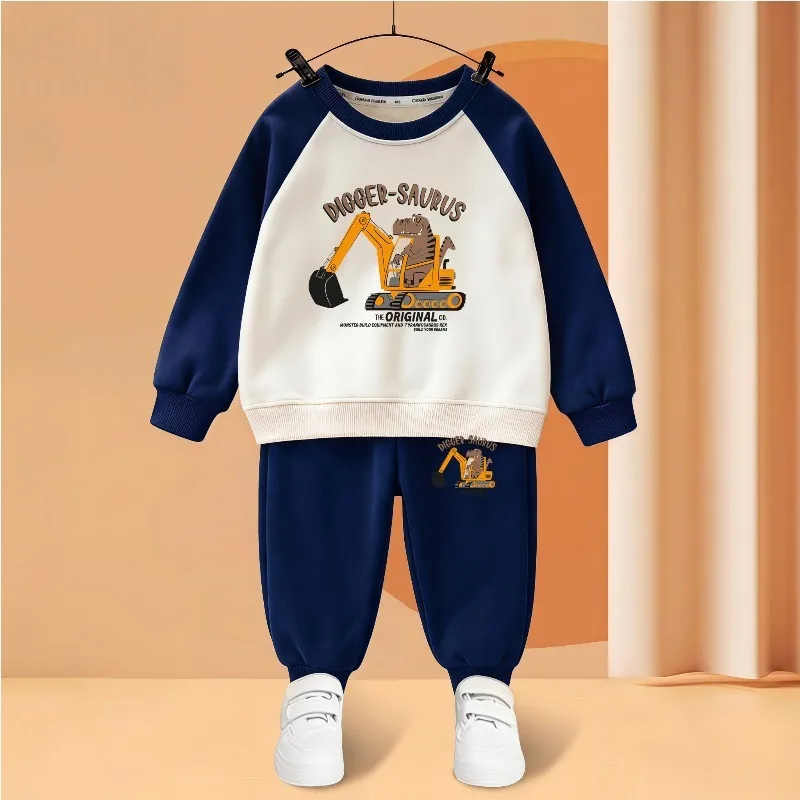 Herbstliche Kindermode: O-Neck-Hoodies und Jogginghosen Zweiteiler-Sets, Jungen Pullover-Hosen 2-teiliger Sweatshirt-Anzug Trainingsanzug – Detail 1