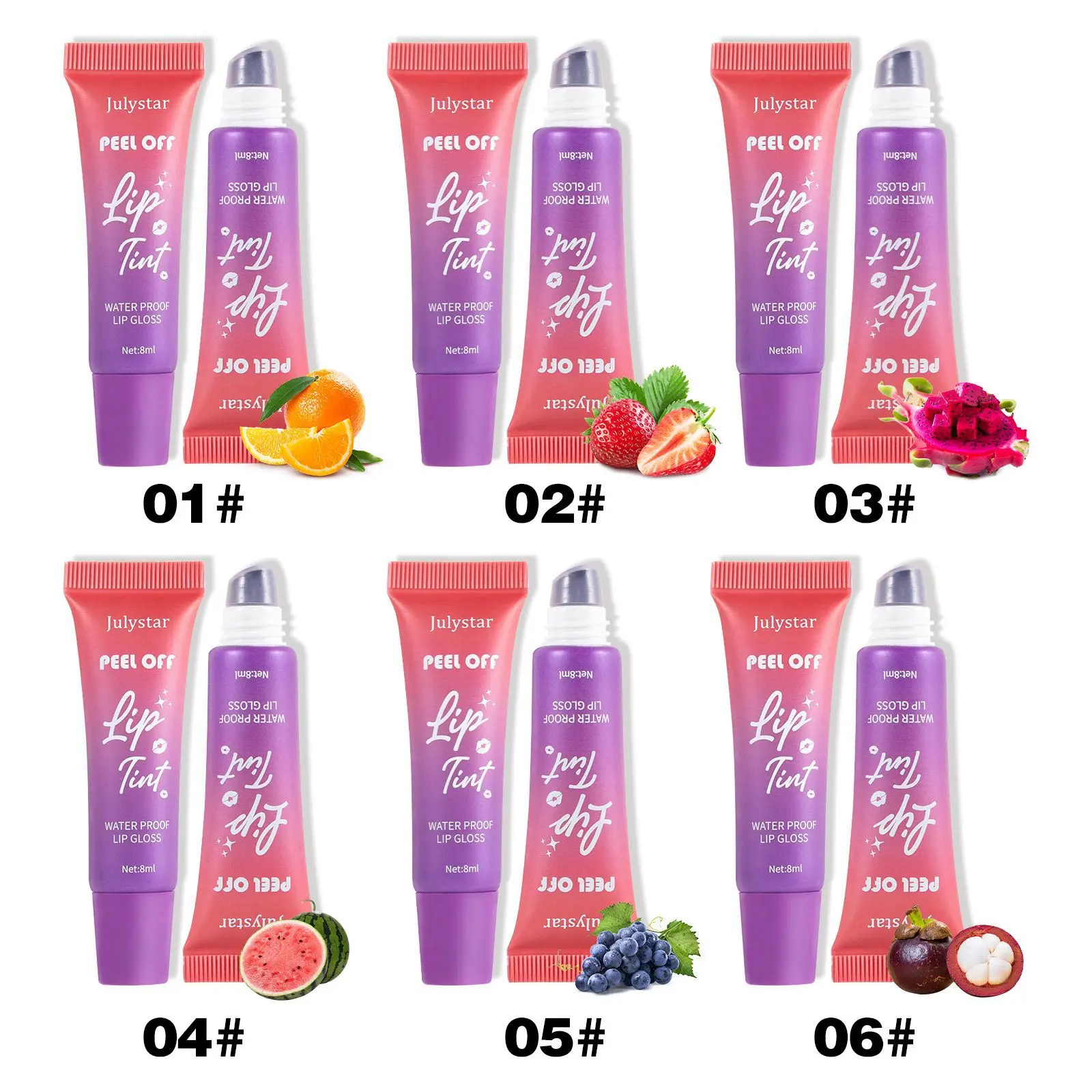 6 kleuren Afscheuren Lip Glazuur Fruitige Matte Vloeibare Lipstick Tint Kleur Dye Waterdichte Lip Vlek Blijvende Make-Up Peel Off Cosmetica