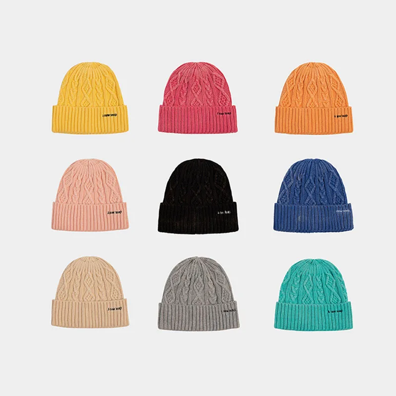 

Hat Lady Spring And Autumn Fashion Vintage Washed Letter Wool Hat Japanese Simple Twist Knit Cover Hair Cold Hat Man