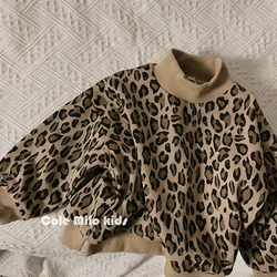 Hoodies Retro Baby Leopard Print Sweater Korea Boys Autumn Winter Childrens Clothing Velvet Thick Tops Girls Loose Fitting