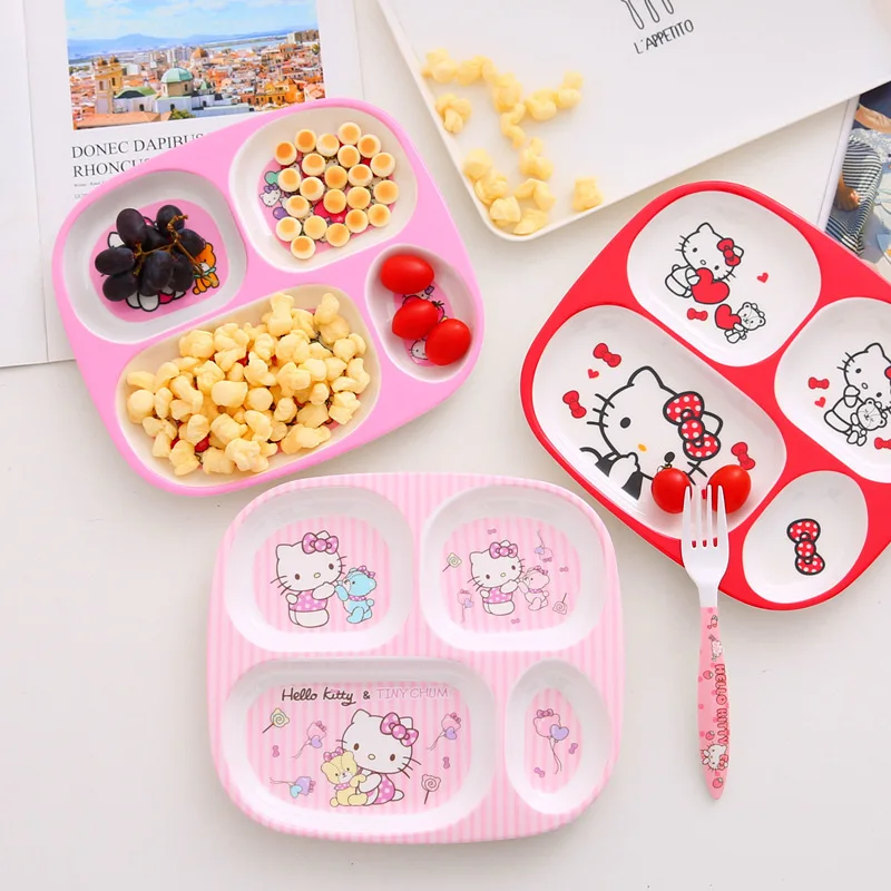 

New Sanrio Hello Kitty Dinner Plate Compartment Pikachu Children's Tableware Cute Cartoon Breakfast Plate Creative Food Plate