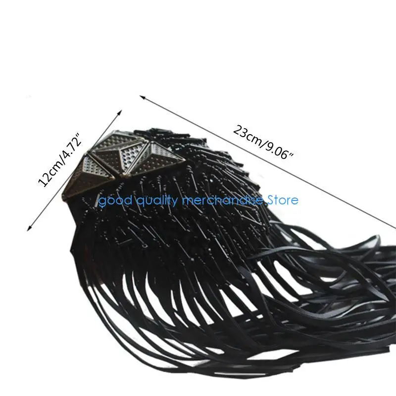 Y5JD Fringe Shoulder Pieces Leather Tassel Chain Epaulet Beads Punk Fringe Shoulder Boards Badge Uniform Accessories for Wom