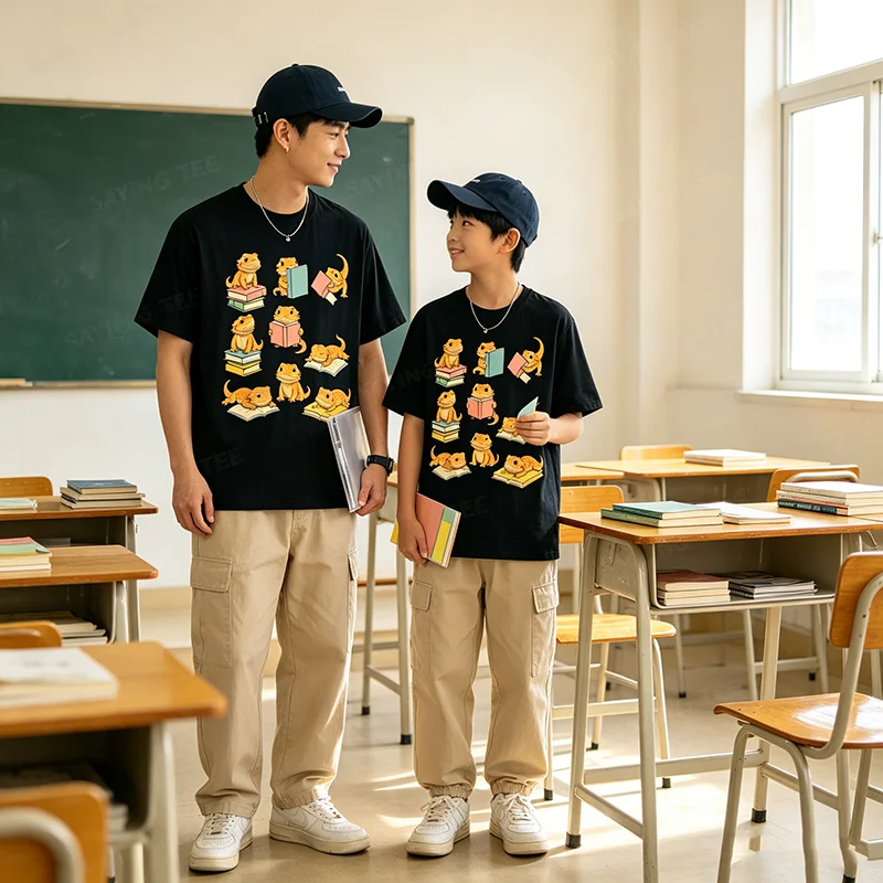 Lustiges T-Shirt mit bärtigen Drachen, die Bücher lesen, Y2k Back To School Reader Graphic Apparel, T-Shirts für den ersten Schultag, für Schüler und Lehrer – Detail 6