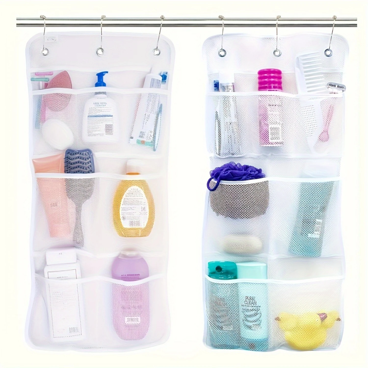 

7-Pocket Hanging Shower Organizer with Mesh Pockets, Bathroom Bag for Shampoo, Soap, Loofah - White, Durable , No Electricity R