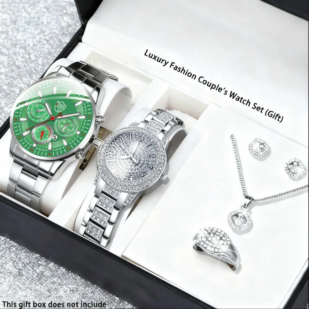 6pcs/set, Couple Watches & Jewelry Set Combination, Luxury Quartz Watch, Gifts for Ladies and Gentlemen, Christmas, Thanksgiving
