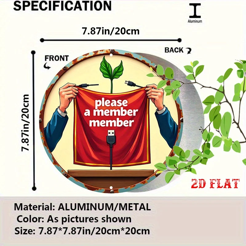 2D Flat 1pc Leaf Symbol Round Aluminum Sign, Membership Invite Metal Tin Sign - Technology Connection Rustic Metal Wall Art,