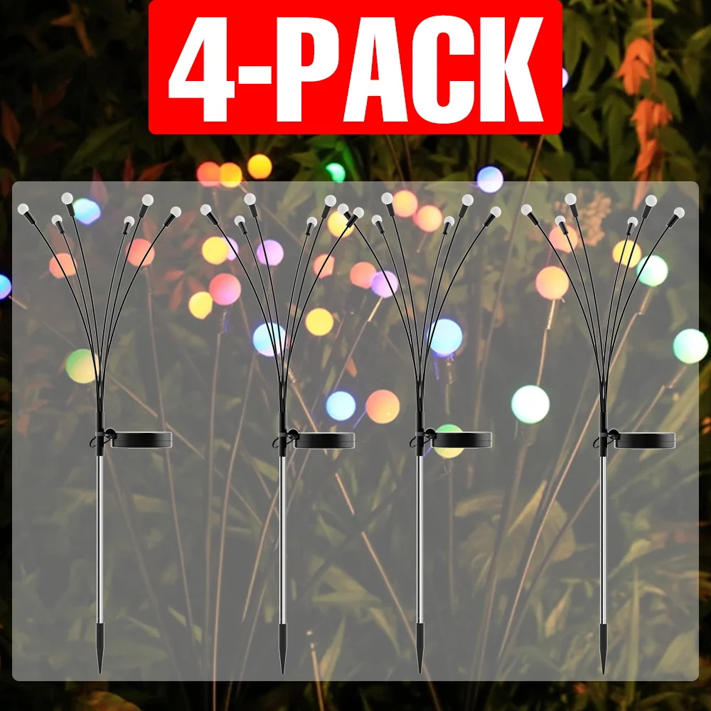 4 حزمة LED مصباح الحديقة الشمسية RGB اليراع أضواء IP65 مقاوم للماء الديكور في الهواء الطلق مصابيح الحديقة 6/8/10 رئيس لإضاءة المناظر الطبيعية #1