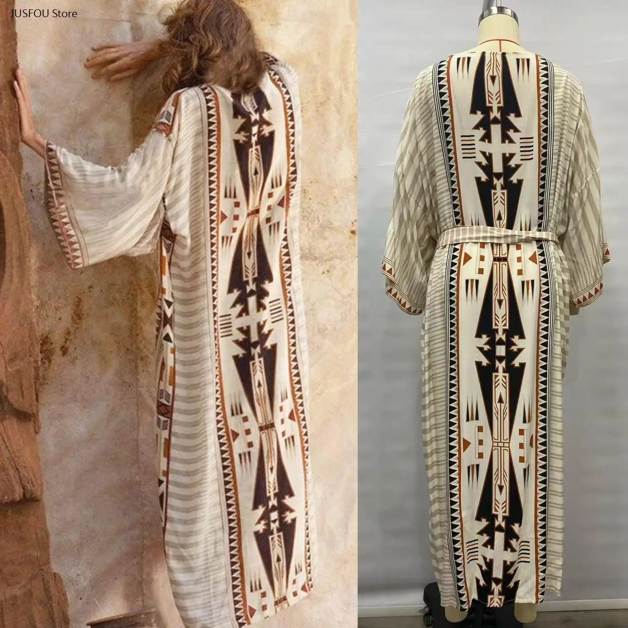 Printed Long Open Front Cardigan for Women Beach Cover Up Sun Protection Shawl Loose Vacation Seaside Outerwear