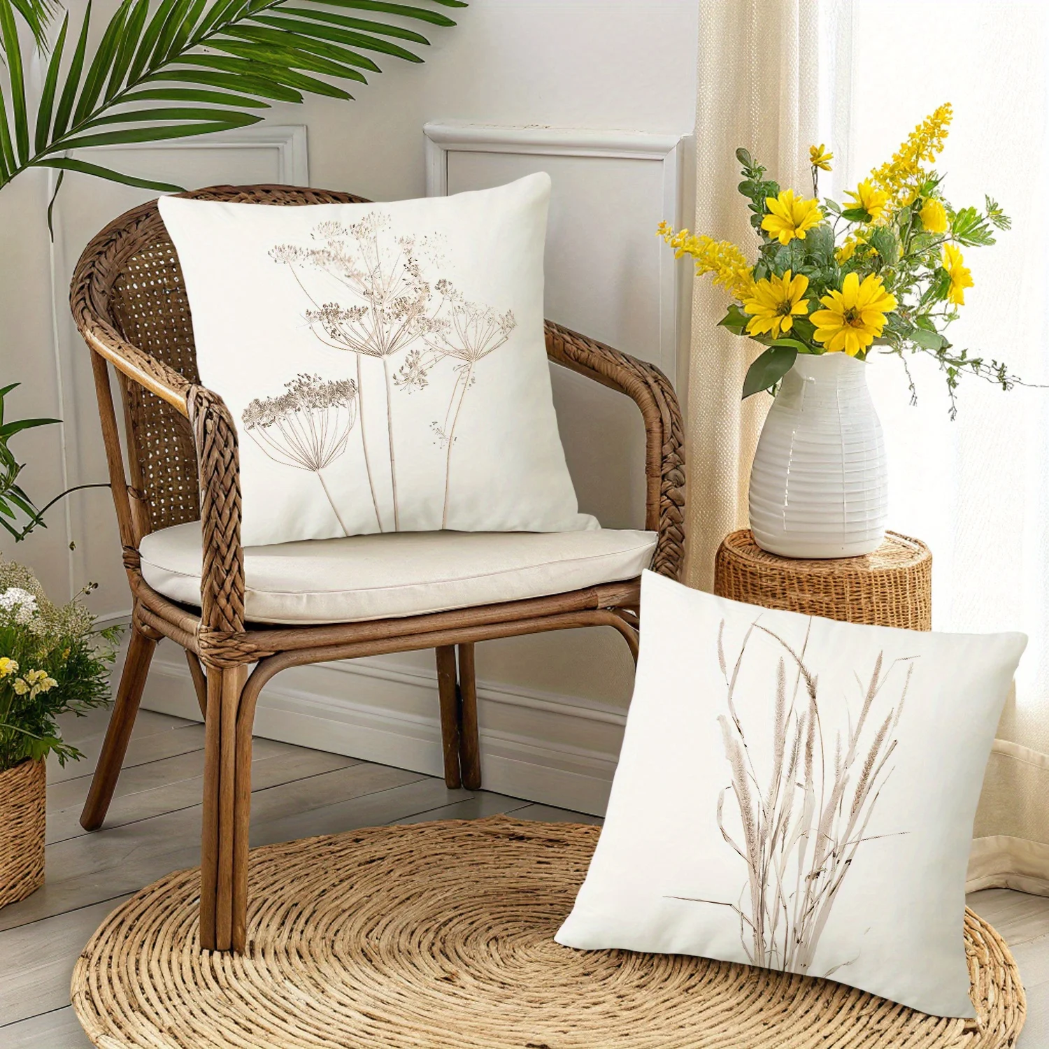 Minimalist Boho Botanical Pillow Covers Set of 4 Decorative Throw Cushions Neutral Beige Nursery Decor Home Accent