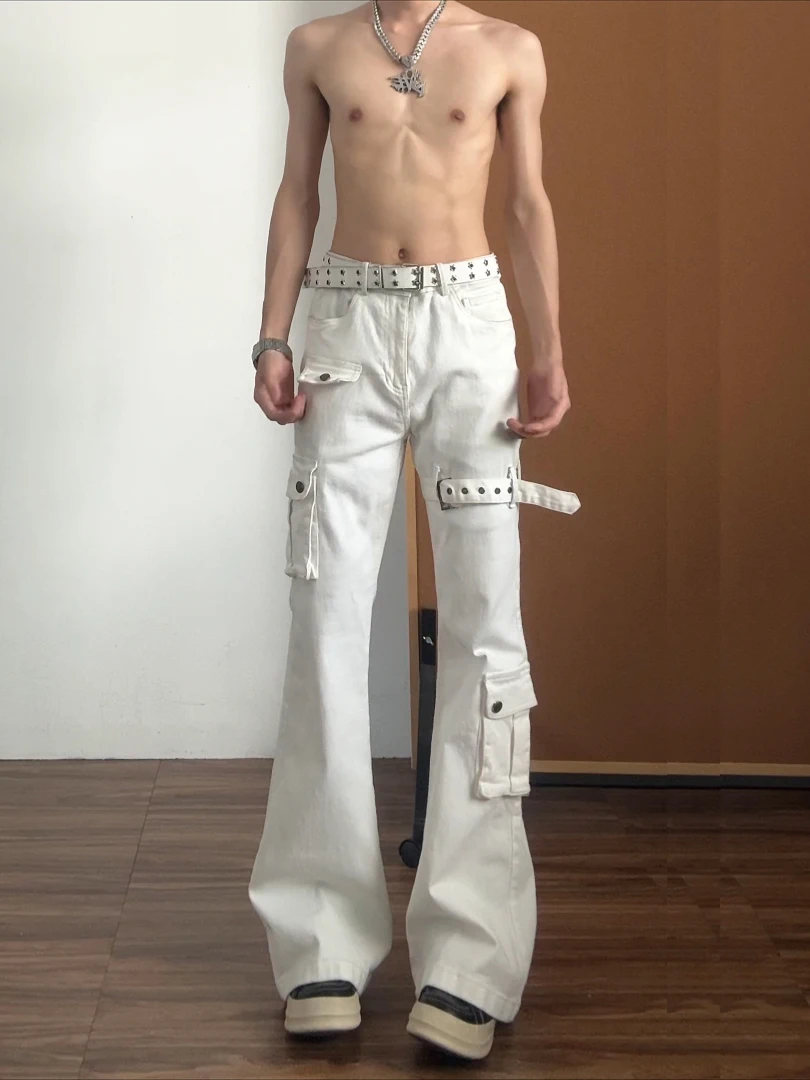 

American Vibe Thin Men's Jeans Summer Fashion Brand Multi-Pocket Workwear Slim Straight Leg Bell Bottoms Mid-High Waist