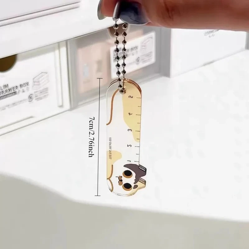 5Pcs Cute Cat Design Mini Ruler Compact Hanging Measuring Tool Household Portable Small Keychain