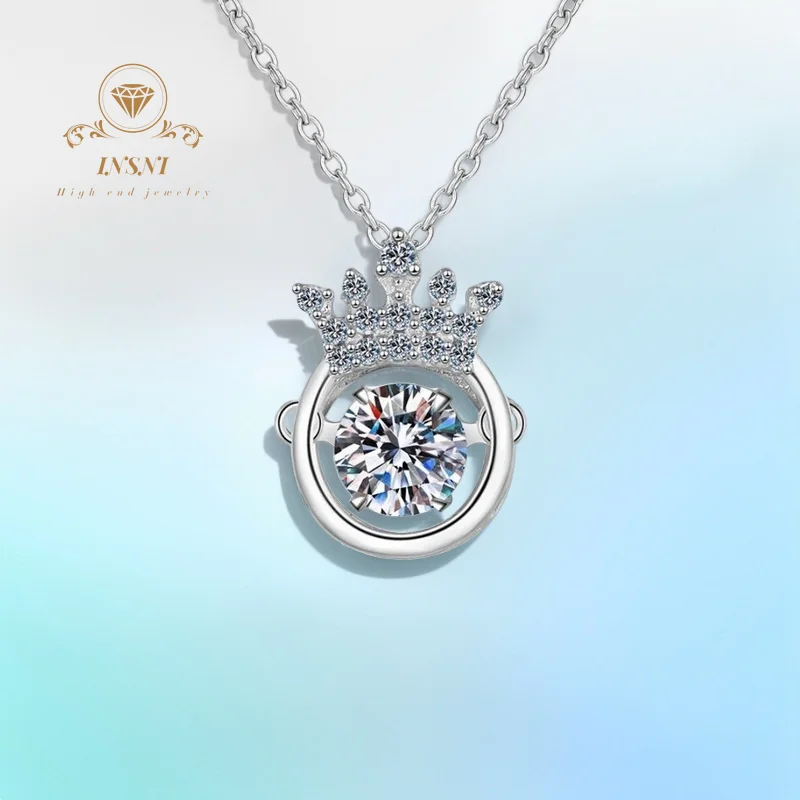 

Ожерелье с подвеской из муассанита 0,5 карата D цвета S925, серебряная динамическая корона, дизайн пульсационного сердца, китайский романтический подарок на День святого Валентина