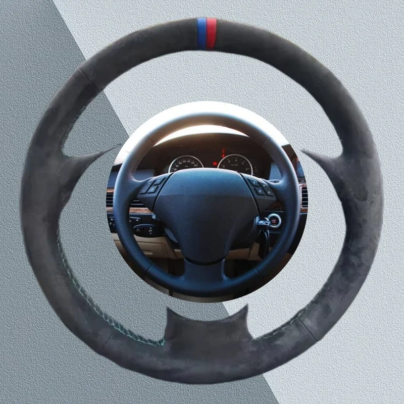 

Custom DIY Car Steering Wheel Cover For BMW 523 530 523li 525 520li 535 545i E60 Soft Suede Leather Car Interior Accessories