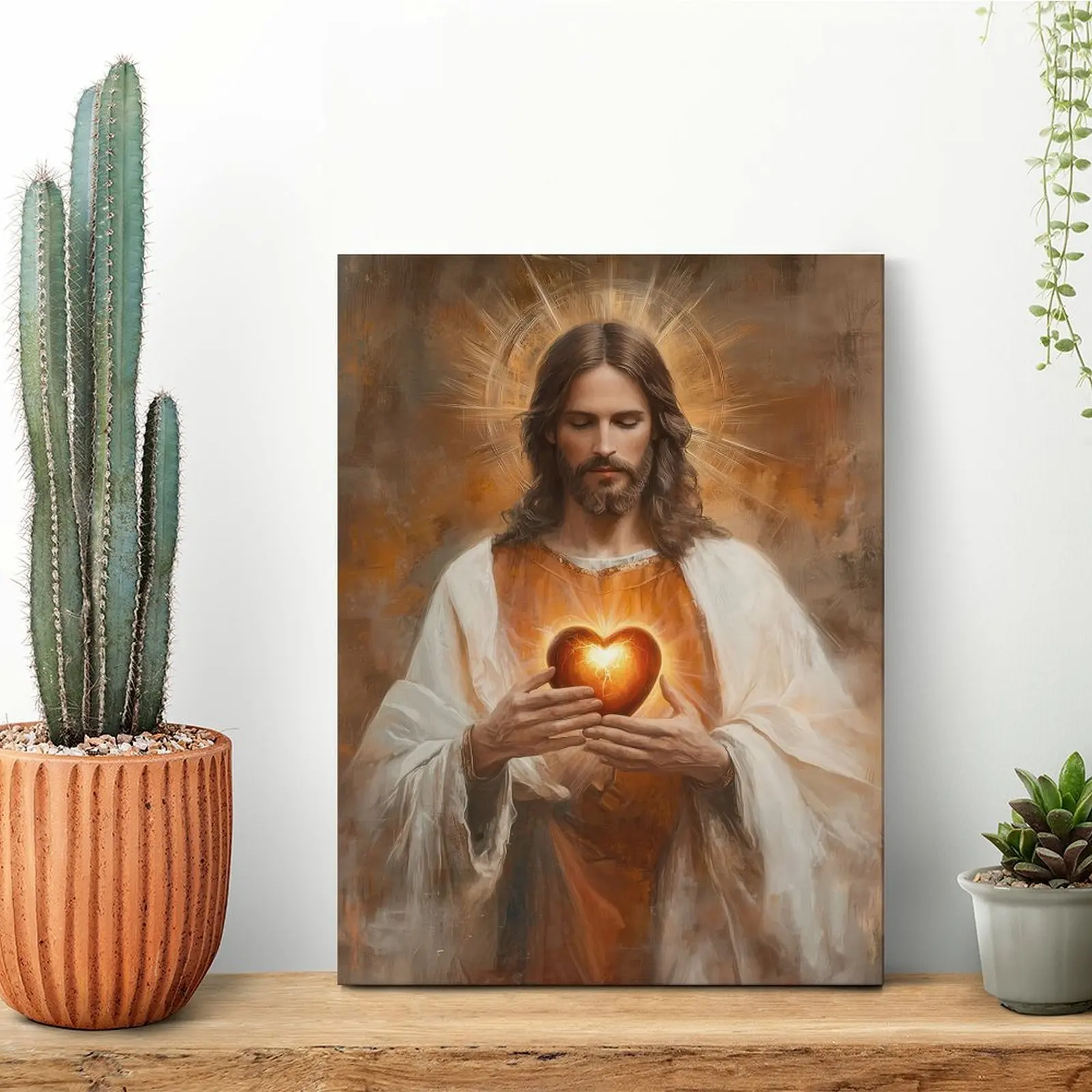 

Jesus Holding Sacred Heart Canvas Painting PaintingCustomized Cave Garage Wall Cave Framed Wall Paintings