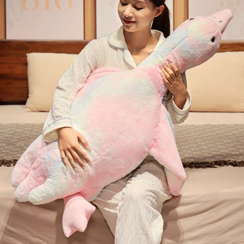 Colorful Goose Plush Long Pillow 130cm Giant Stuffed Lifelike Wing Hug Pillow Sofa Cushion Gift Decor