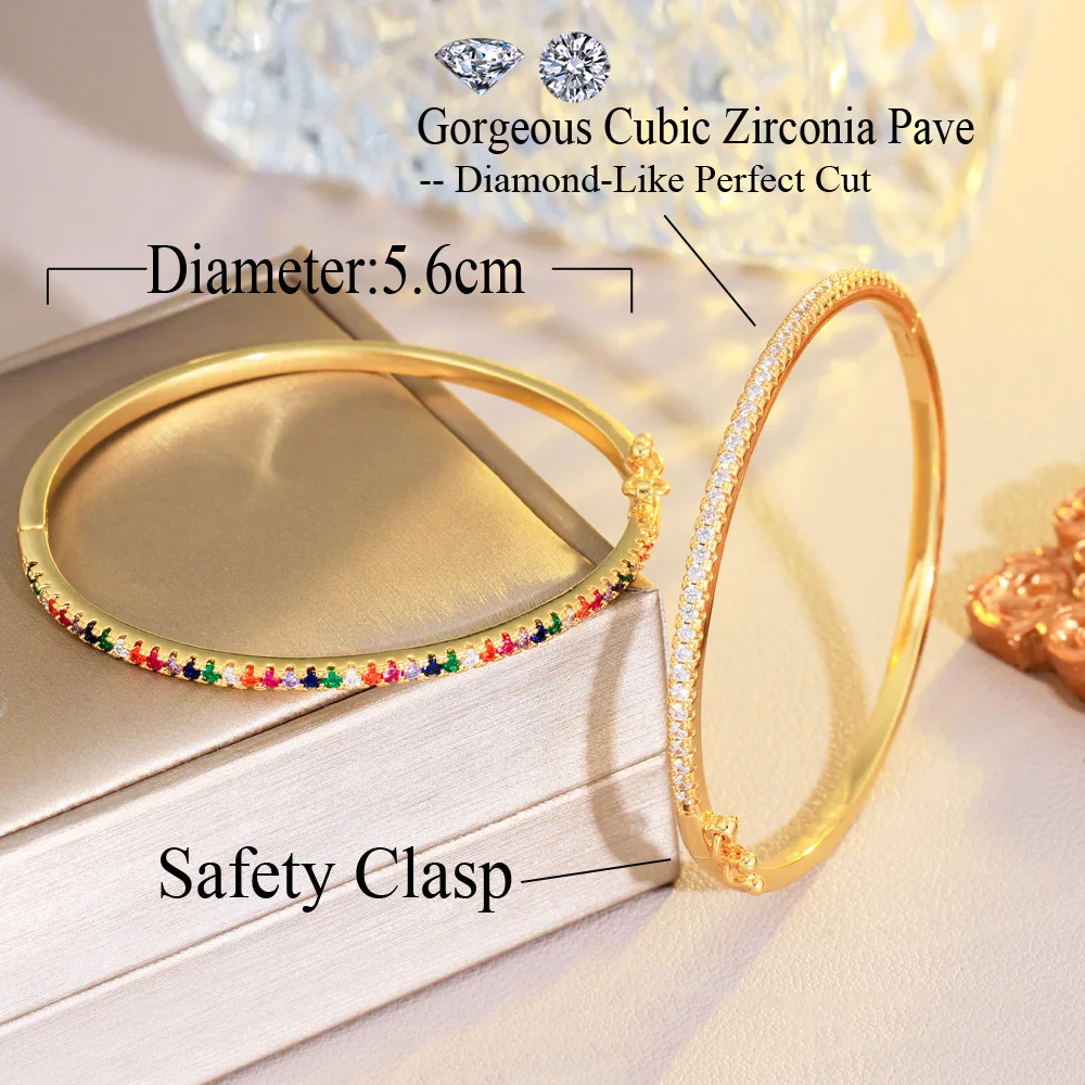 CWWZircons Trendy White Gold Plated Round Open Cuff Micro Pave Cubic Zirconia Stack Thin Bangle for Women Jewelry Gift BG055