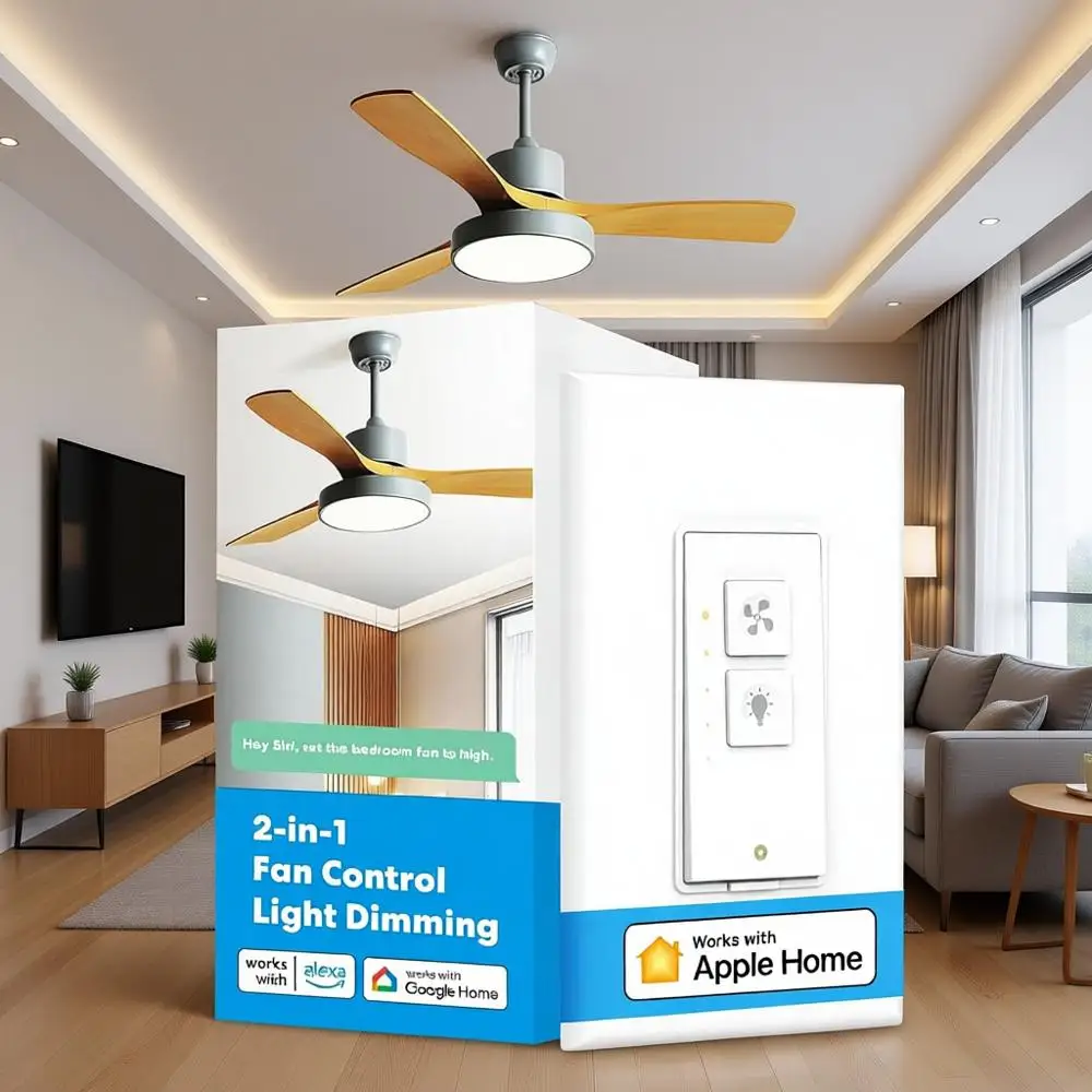 

Пульт управления потолочным вентилятором и диммером, совместим с HomeKit, Alexa, SmartThings, 4-скоростное управление, Wi-Fi 2.4G, выключатель света