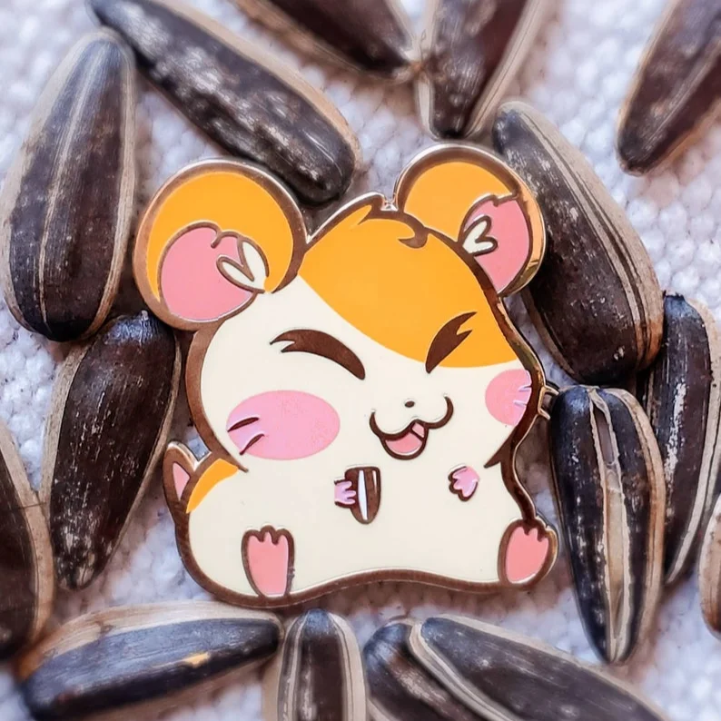 Cute Hamster with Melon Seeds Enamel Pin Cartoon Brooch Lapel Badges Jewelry Gift Funny Cute Fashion Kids Friends Women