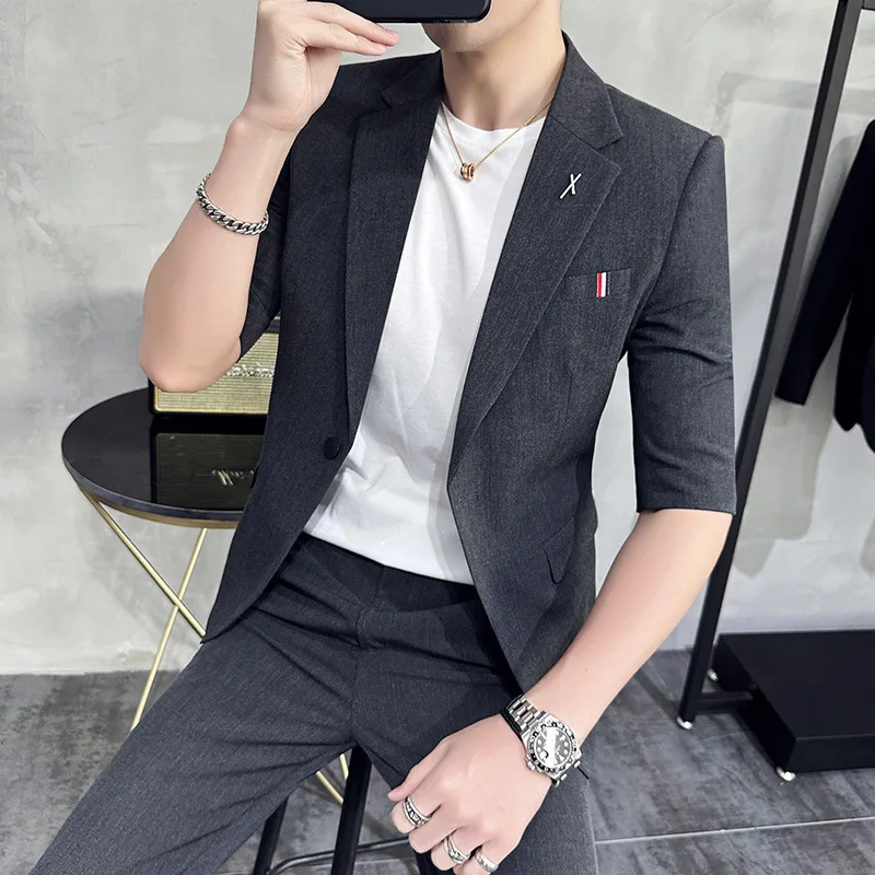 7272 Men's two-piece slim fit single button suit