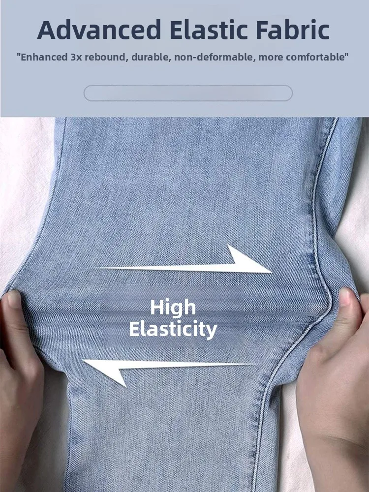 Jeans met hoge taille en rechte pijpen Dames Lente Herfst Afslanken Verlengde e-buisbroek Katoenen elastische casual broek