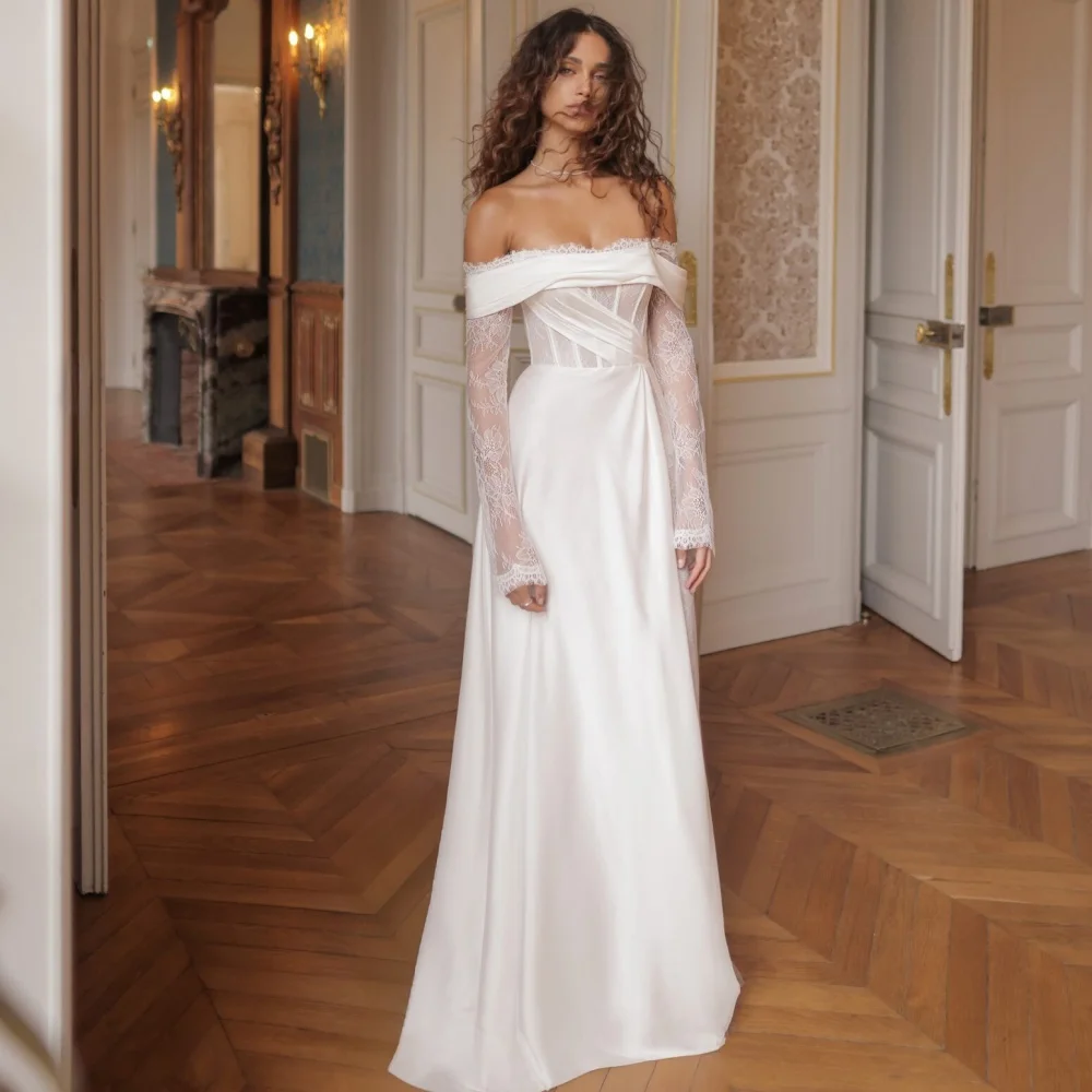 

Classic Wedding Dresses Customized Strapless A Line Bridal Dress Illusion Off Shoulder Lace Gowns New Vestidos De Novia