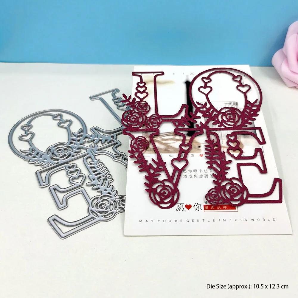 

Flower Love Metal Cutting Dies, DIY Scrapbooking Album Paper Cards, Craft Embossing Making Stencil, Slimline Die Cut