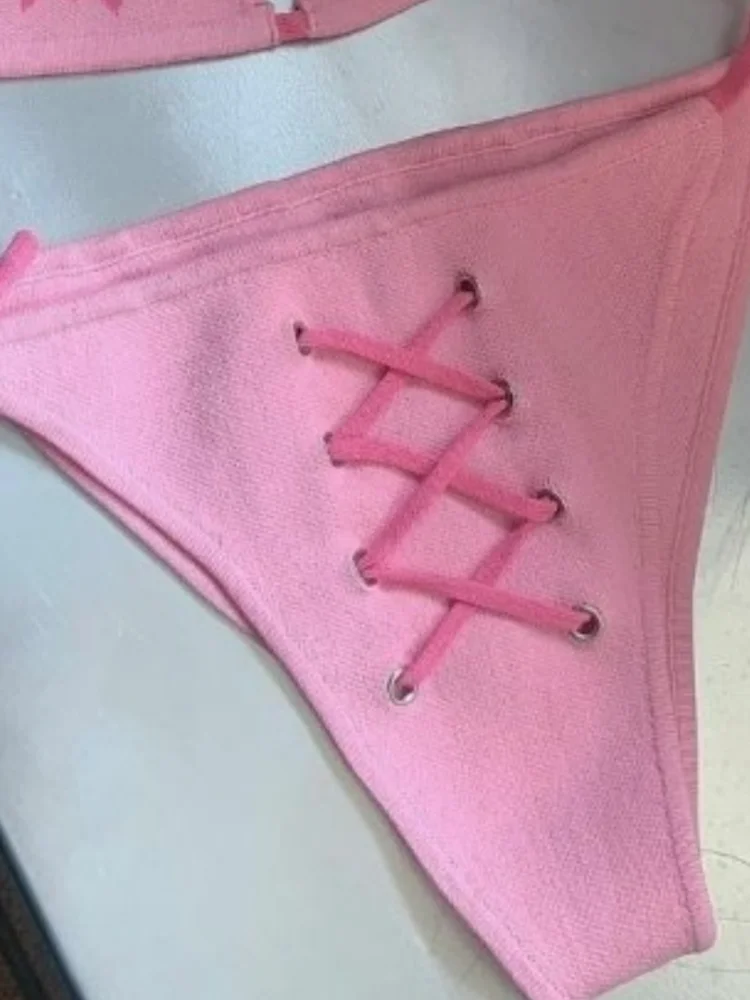 Japanische Subkultur Gothic Dark Punk Skull Print Bikini American Retro Spicy Girl Sexy Bikini Strap hängender Hals Badeanzug BH