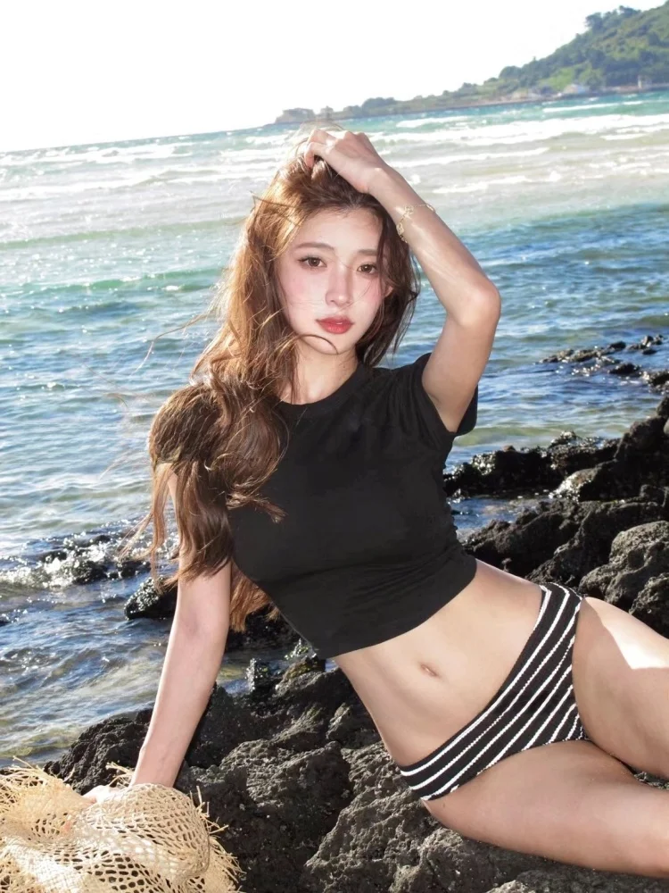 

Ретро-купальник в стиле Spicy Girl: сексуальное черно-белое полосатое бикини класса люкс для пляжного отдыха и горячих источников для женщин