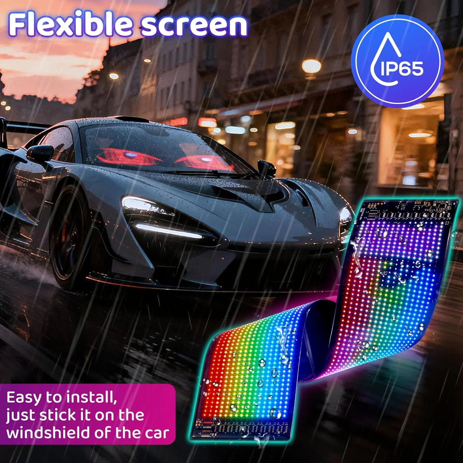 Smart RGB Full Color Flexible LED Screen Bluetooth APP Control Car Rear Window Advertising Rolling Display