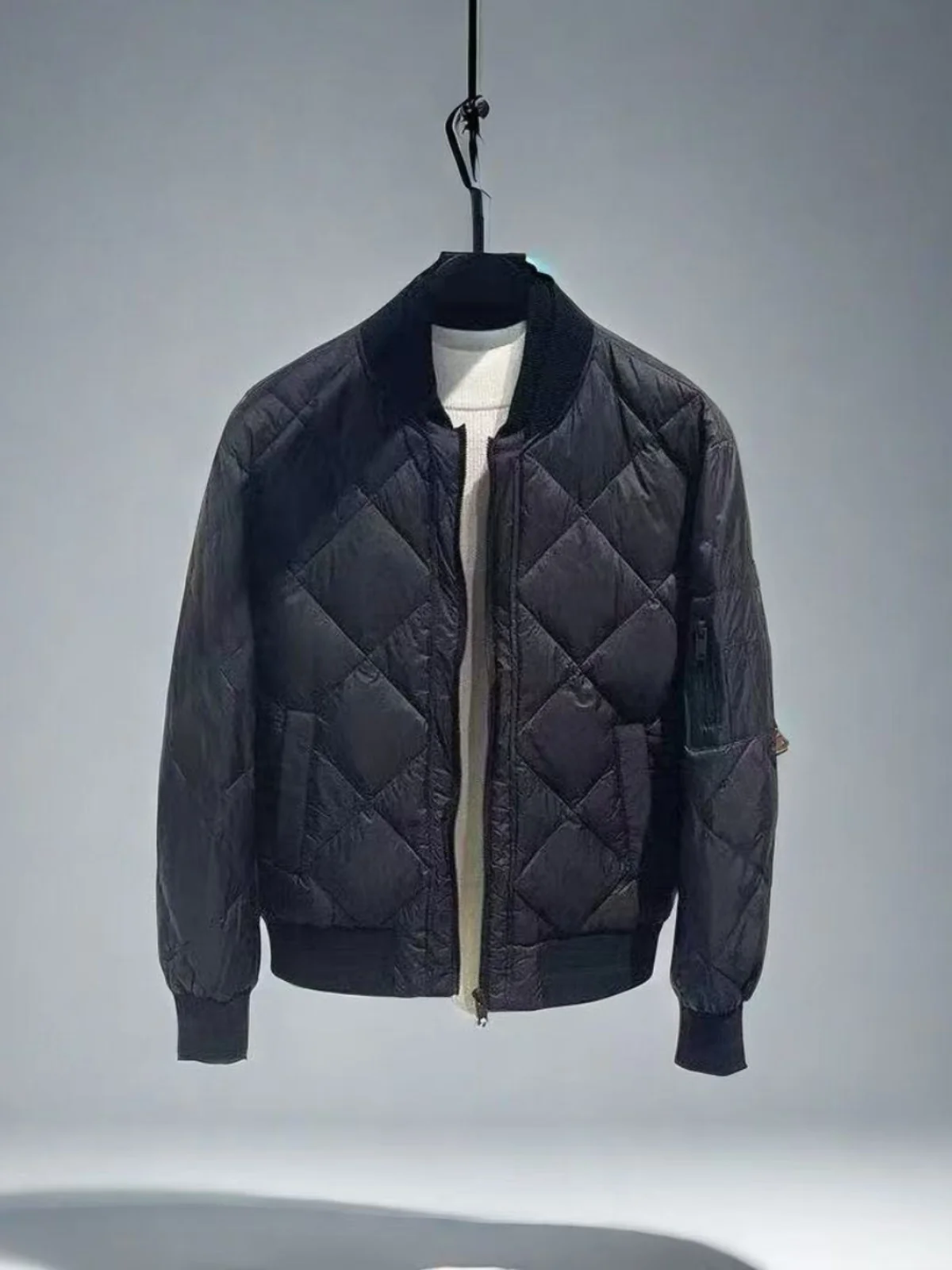 

Winter New Men's Stand Collar Diamond Pattern Baseball Collar Cotton Jaet Casual High End Outdoor Busin Simple Versatile