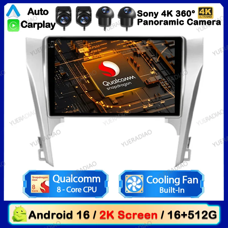 Radio para Auto Android 16 para Toyota Camry 7 XV 50 55 2011 - 2014, Unidad Principal con Mirror Link, Carplay y Android Auto, GPS, Navegación, Bluetooth, DVD, FM, SWC