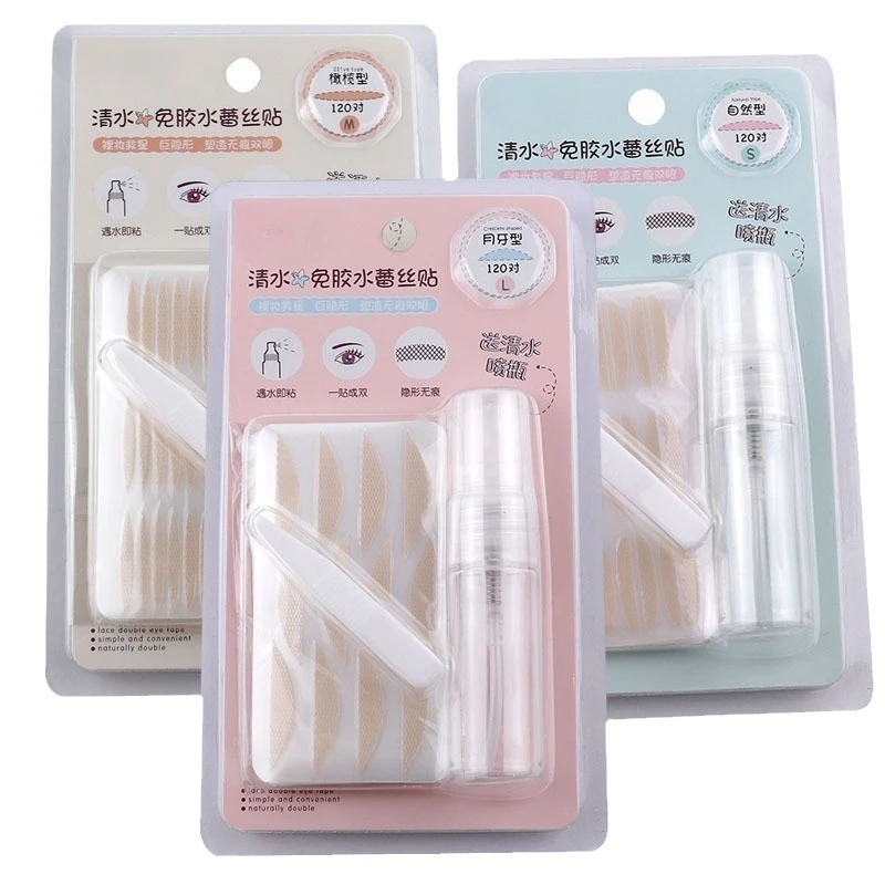 120 Pairs of Lace Double Eyelid Stickers That Stick To Water Without Feeling Invisible and Come with Spray Bottle Makeup