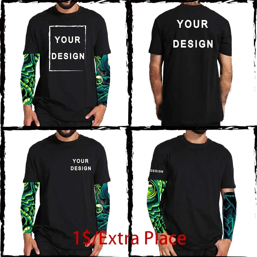 Custom Tshirt Front Back Print Professional Your Own Logo Text Photo Male Personalized Premium Gifts T-shirt EU Size 100% Cotton image 3
