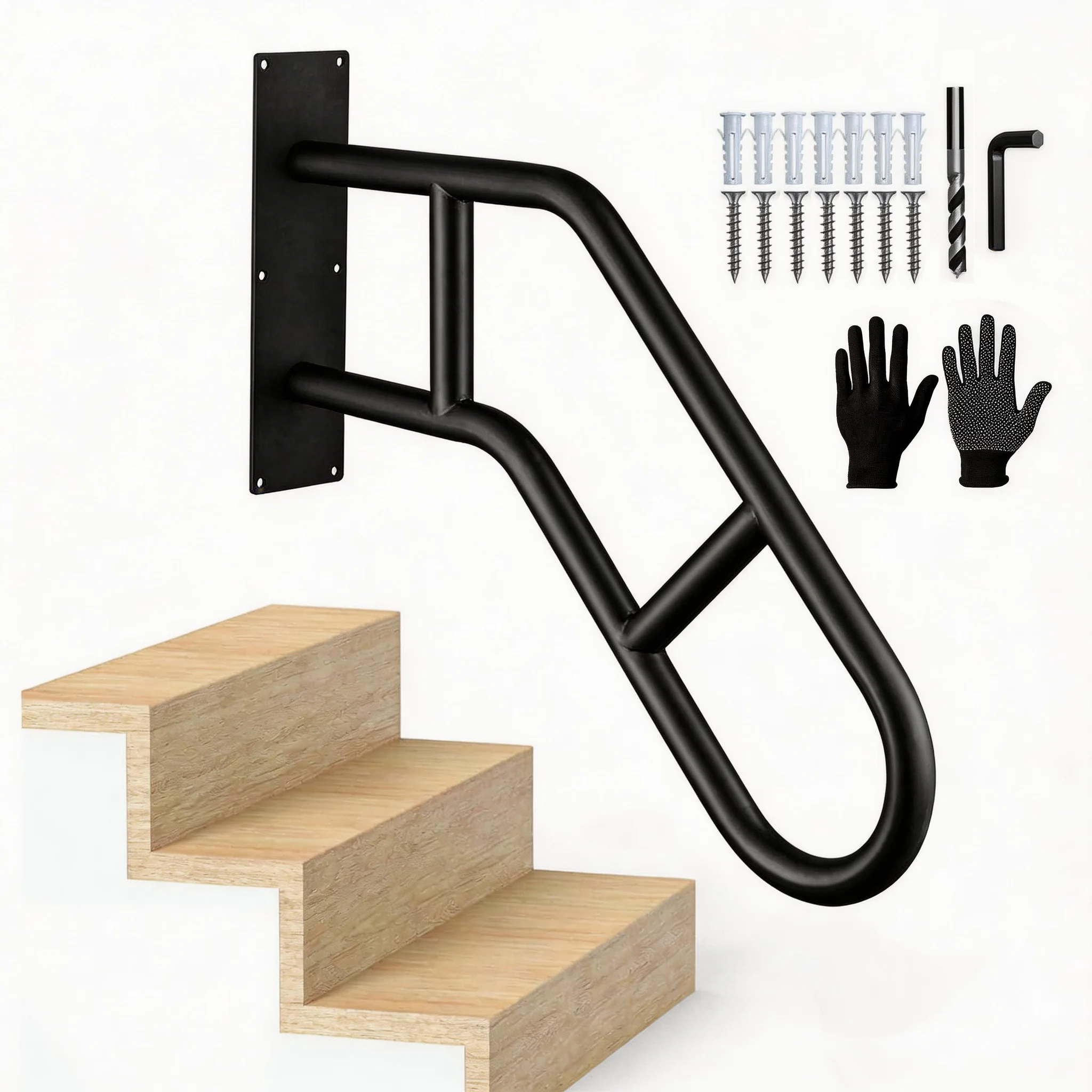 U-Shaped Step Handrail for 1-3 Indoor Stairs, 22.8" Safety Grab Bar for Elderly, Kids & Mobility Aid, Wall Mounted Non-Slip Railing for Low Steps & Doorways