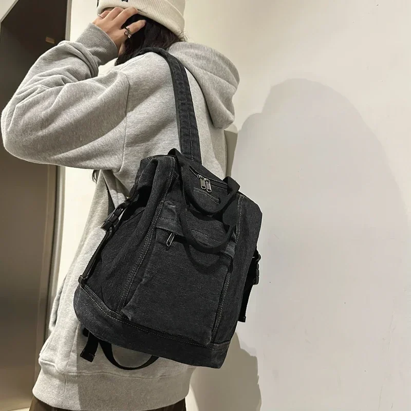 Hot Selling Minimalist Zipper Sewn Denim Women's Backpack 2024 New Fashion Large Capacity Versatile Men's Backpack School Bag