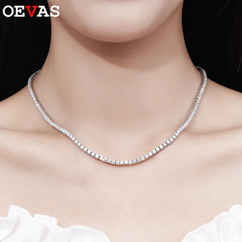 OEVAS 2.5mm Full Moissanite Tennis Necklace for Women Man 100% S925 Silver Neck Chain Necklaces Party Fine Jewelry Gift