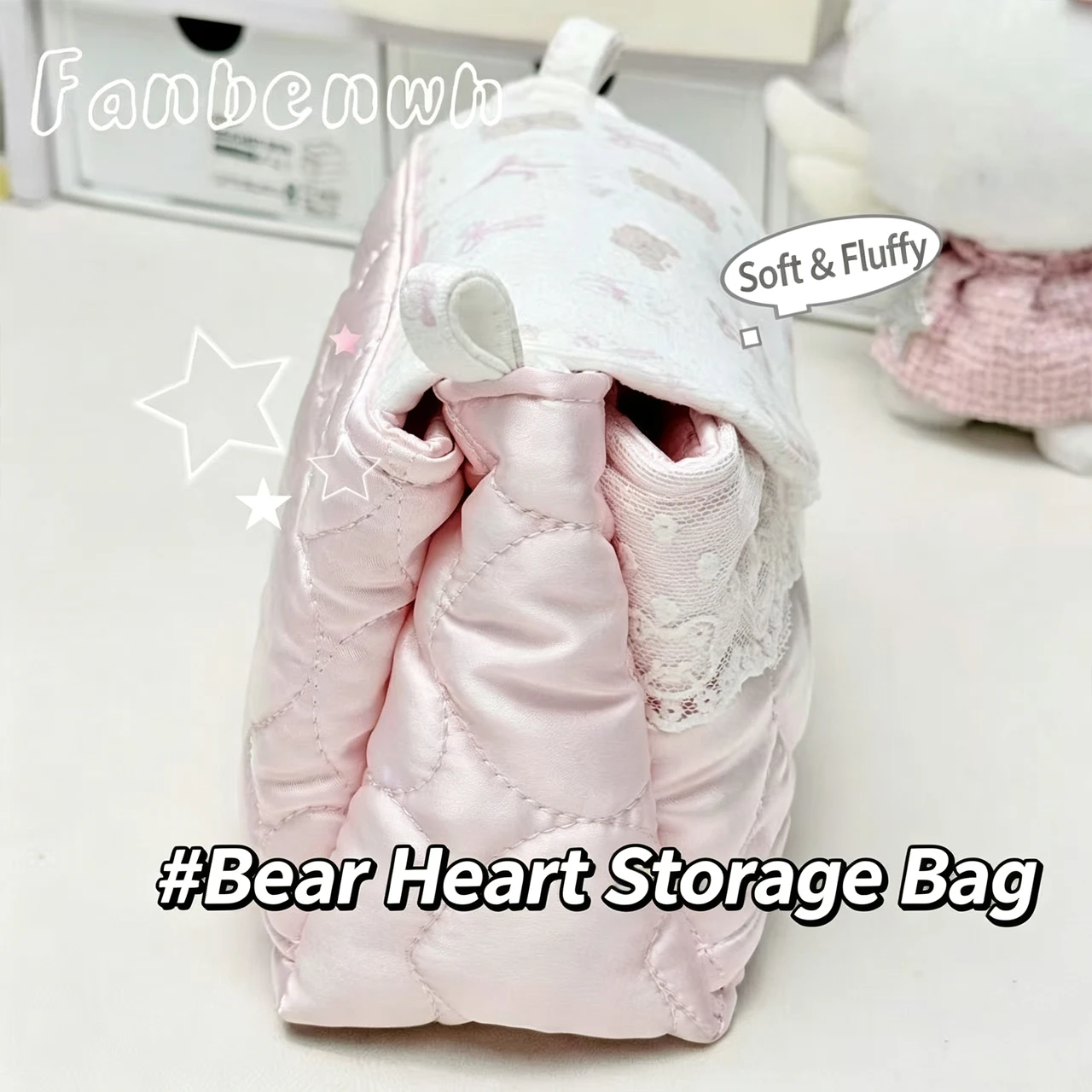 Koreanischer Stil, niedlicher weicher Bär mit Herz, handgefertigte dreilagige Aufbewahrungstasche, Instagram-Stil, dekorative Tasche, DIY-Aufbewahrungstasche, Federmäppchen – Detail 4