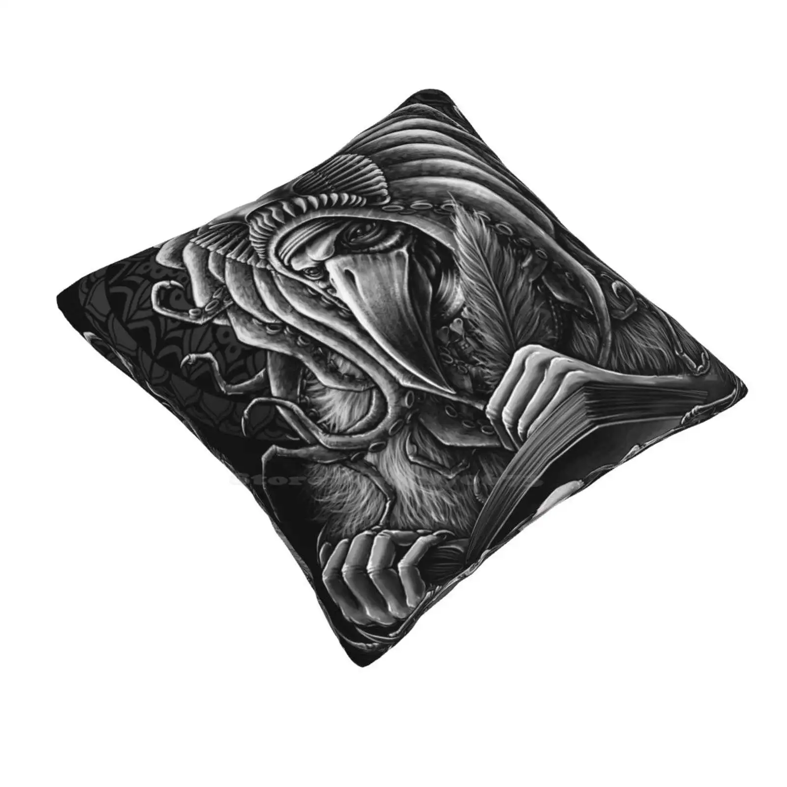 Winya No. 51 Pillow Cover Hug Pillowcase Squid Octopus Cuttlefish Crow Day Of The Dead Skull Animal Halloween Tattoo Bird