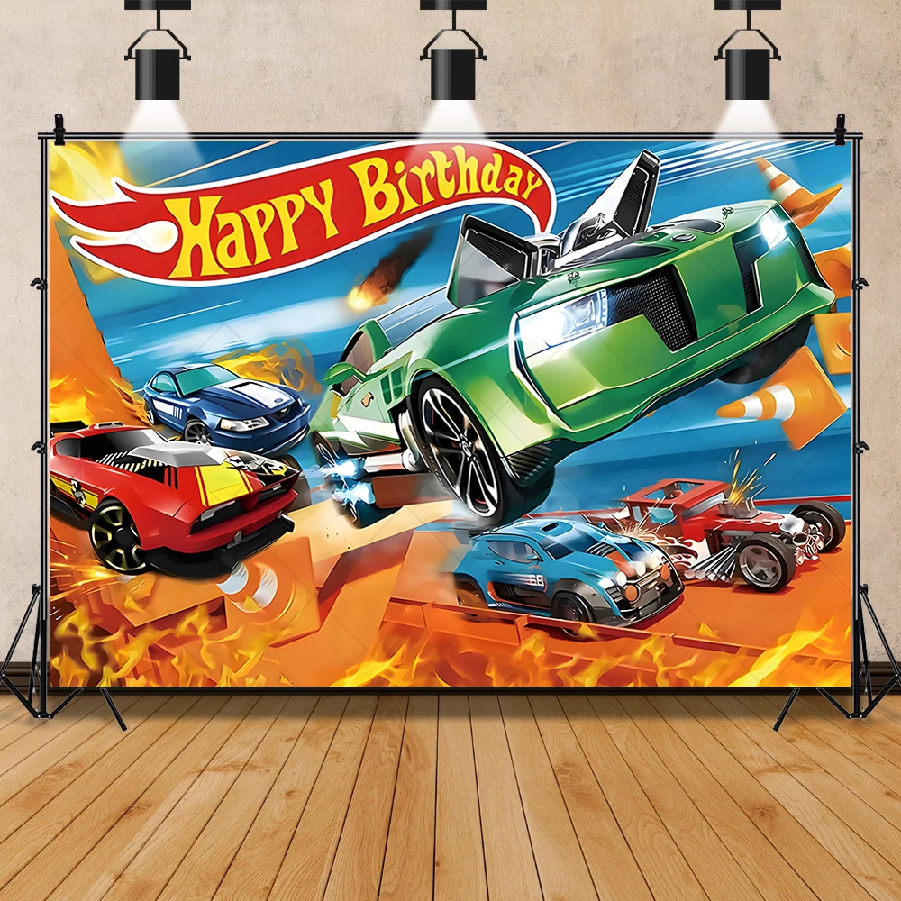 Racing Backdrop Hot Wheels Wild Racing Track Boy Birthday Party Customized Photography Background Photo Decoration Custom Poster