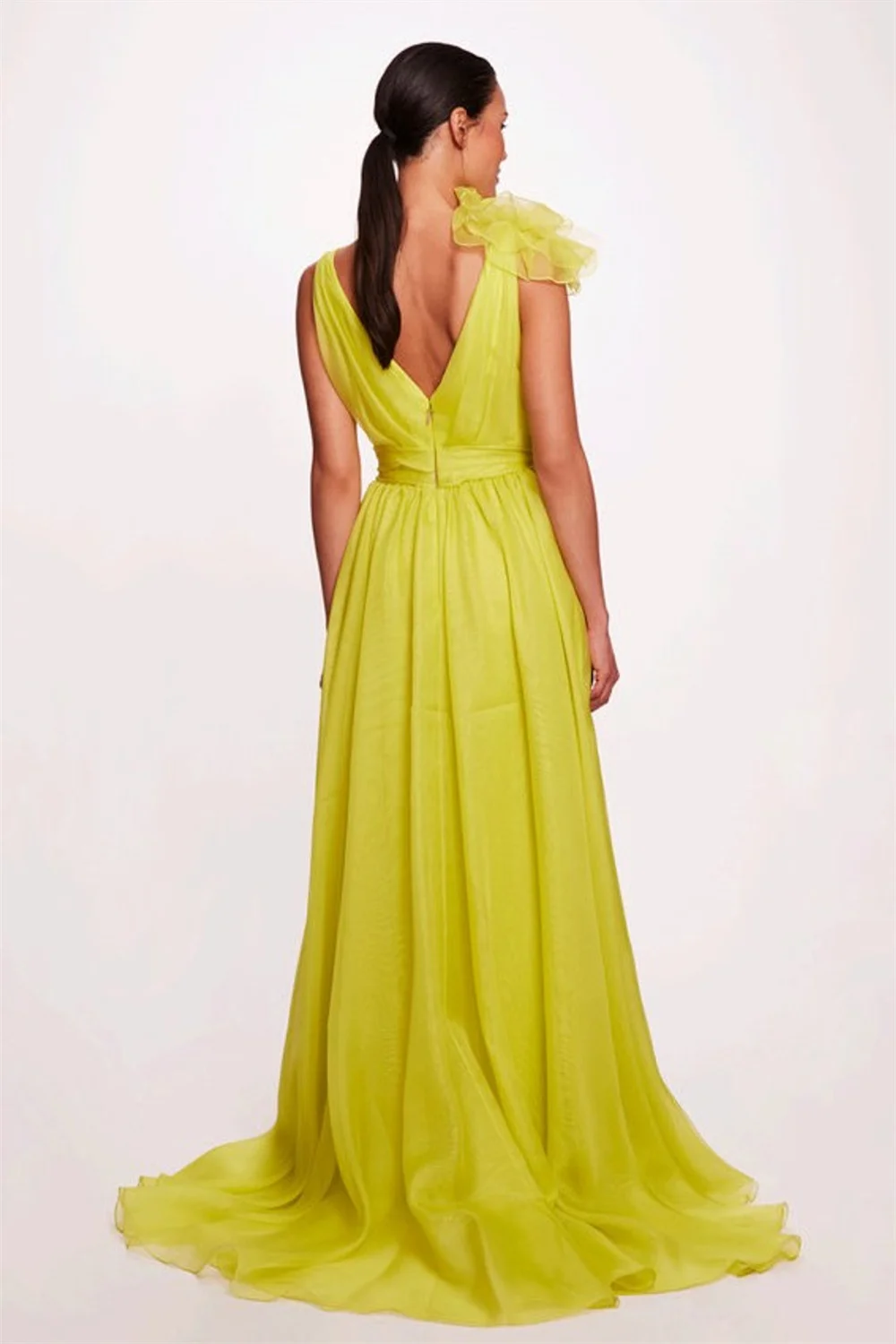 Amanda Yellow Chiffon Prom Gown V-neck A-line Evening Formal Elegant Sleeveless Floor-Length Side High Split Party Dresses 2024