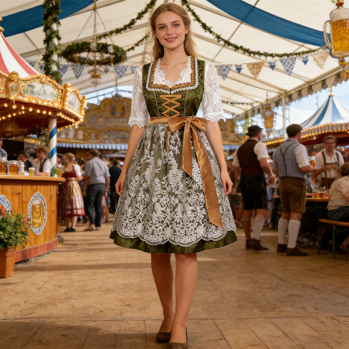 

Женский немецкий костюм для Октоберфеста, традиционный баварский костюм Dirndl, платье для взрослых на Хэллоуин, косплей-костюм