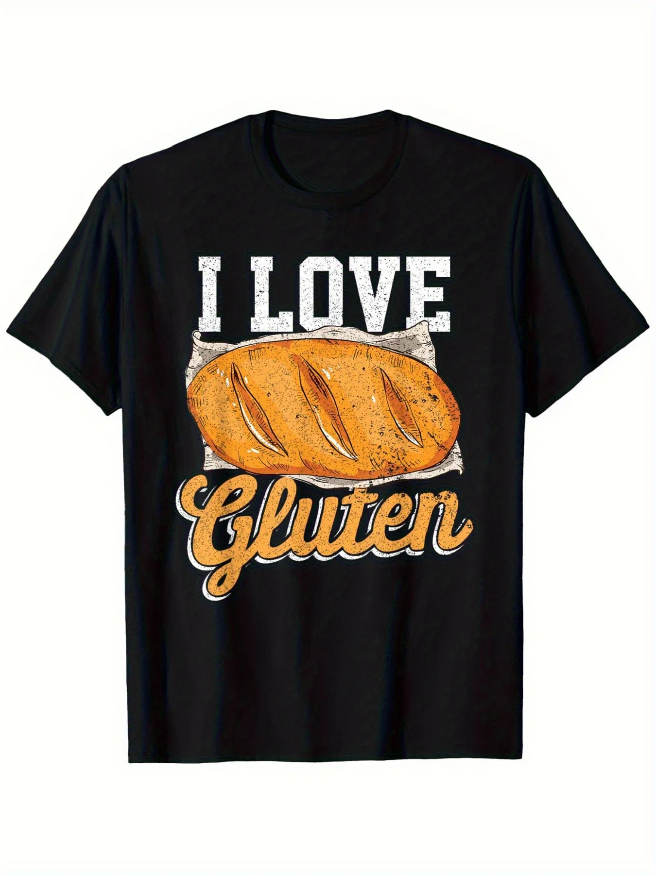 Men's Chef Gluten Lover Graphic T-Shirt - Bold I Love Gluten Print with Bread Design - Breathable Black Tee for Professional Chefs, Restaurant Workers - Funny Gluten Compatibility Shirt -  Casual Crewneck Top, Chef Apparel, Comfortable Fit