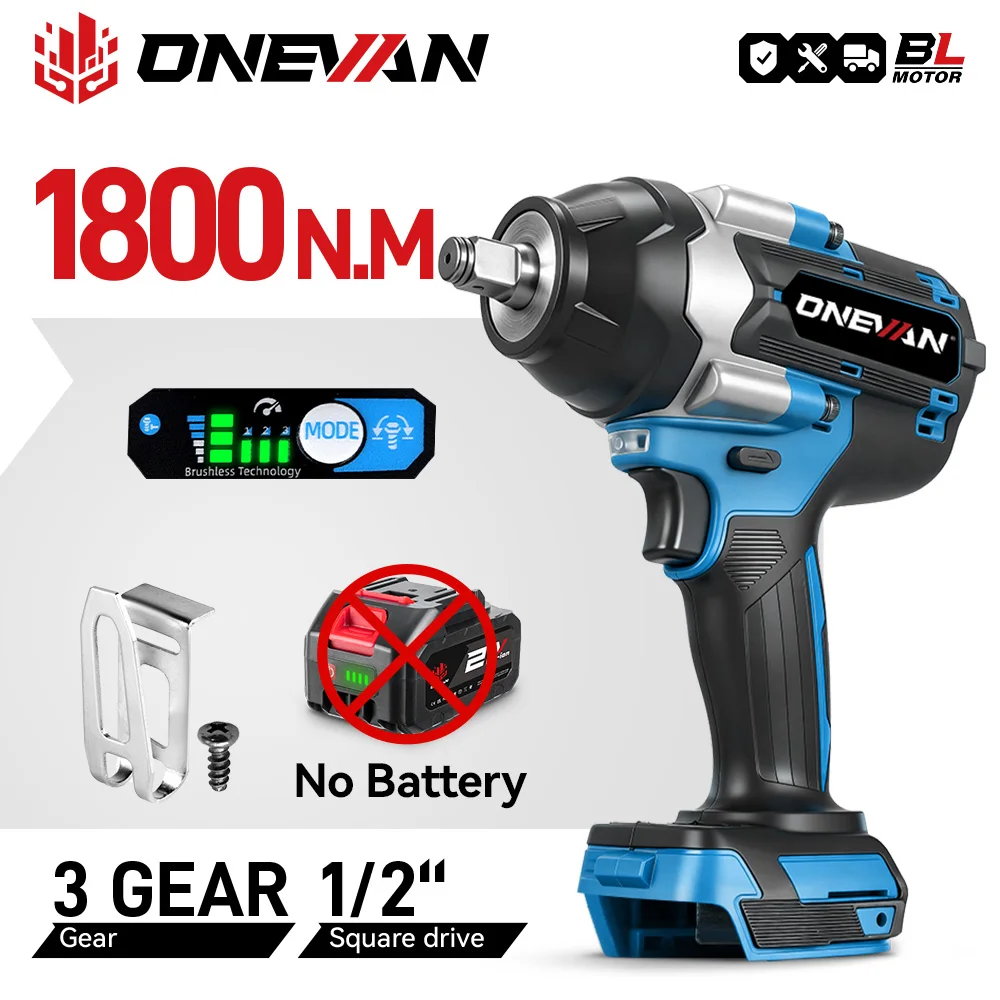 

ONEVAN 1800N.M High Torque Brushless Electric Impact Wrench Cordless Rechargeable Screwdrivers Tool For Makita 18V Battery Pin