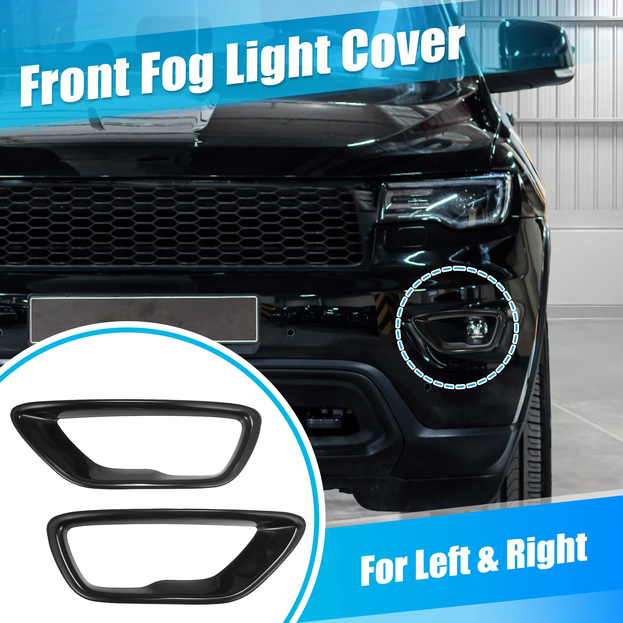 Uxcell 1Set Front Fog Light Cover for Left & Right Fog Lamp Frame Trim Replacement for Jeep Grand Cherokee 2018-2021 Black