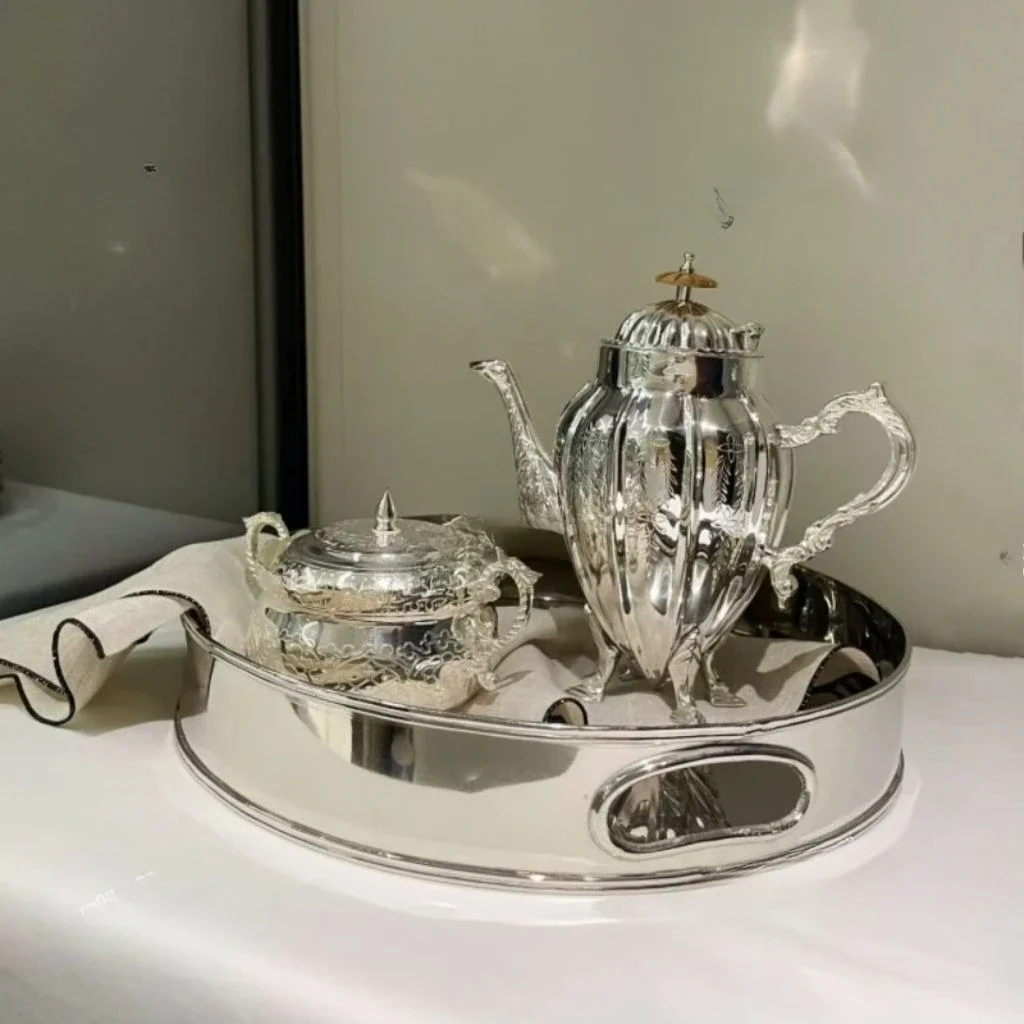 Light luxury silver cold kettle storage tank storage plate ornament high-end home decoration