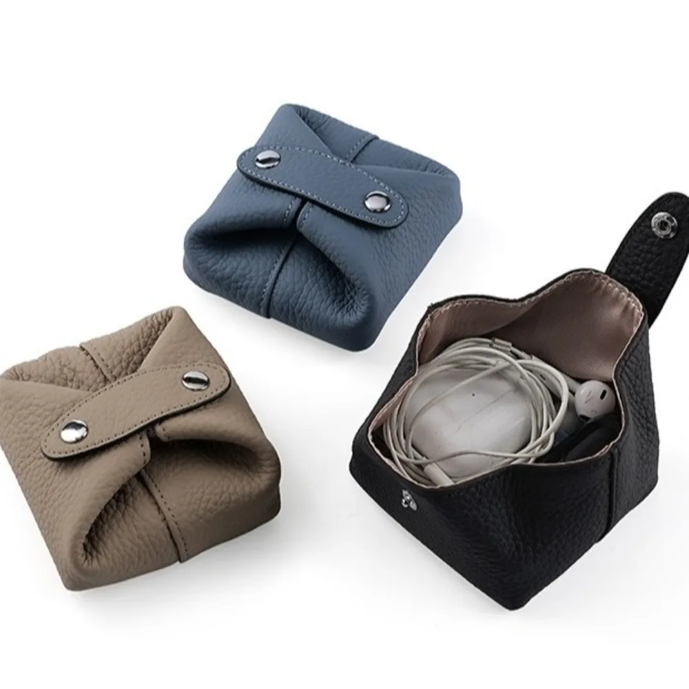 Solid Color Cowhide Coin Purse Multi-function Korean Style Coin Purse Mini Cosmetic Bag Car Key Storage Small Earphone Bag Gifts