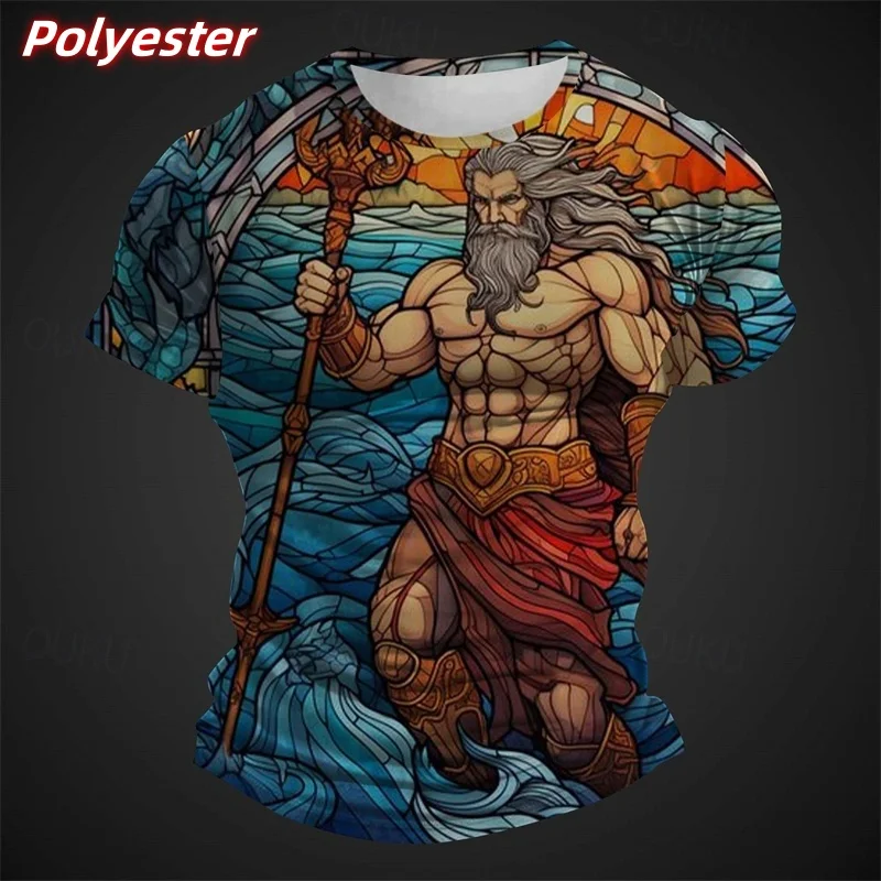 

Футболка с 3D принтом в стиле ретро «Морской Бог» для мужчин, красочные футболки с рисунком сращивания, летние повседневные свободные топы, футболка с коротким рукавом и круглым вырезом