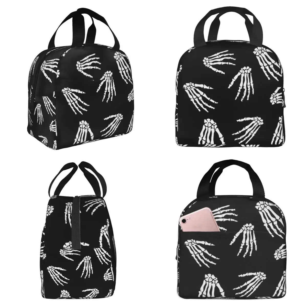 Palm Hand Skeleton Halloween Day Of The Dead Insulated Lunch Bag Cooler Thermal Food Box Tote Leakproof Lunch Boxes Container
