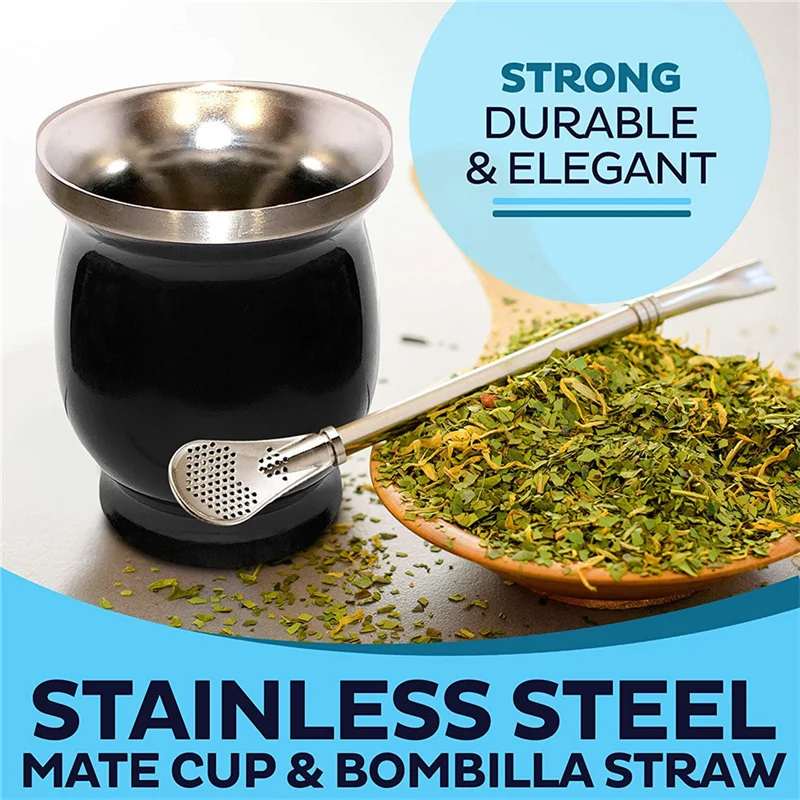 Yerba Mate Gourd Set Double Wall Stainless Steel Mate Tea Cup And Bombilla Set Includes Yerba Mate Gourd (cup) With A Bombilla